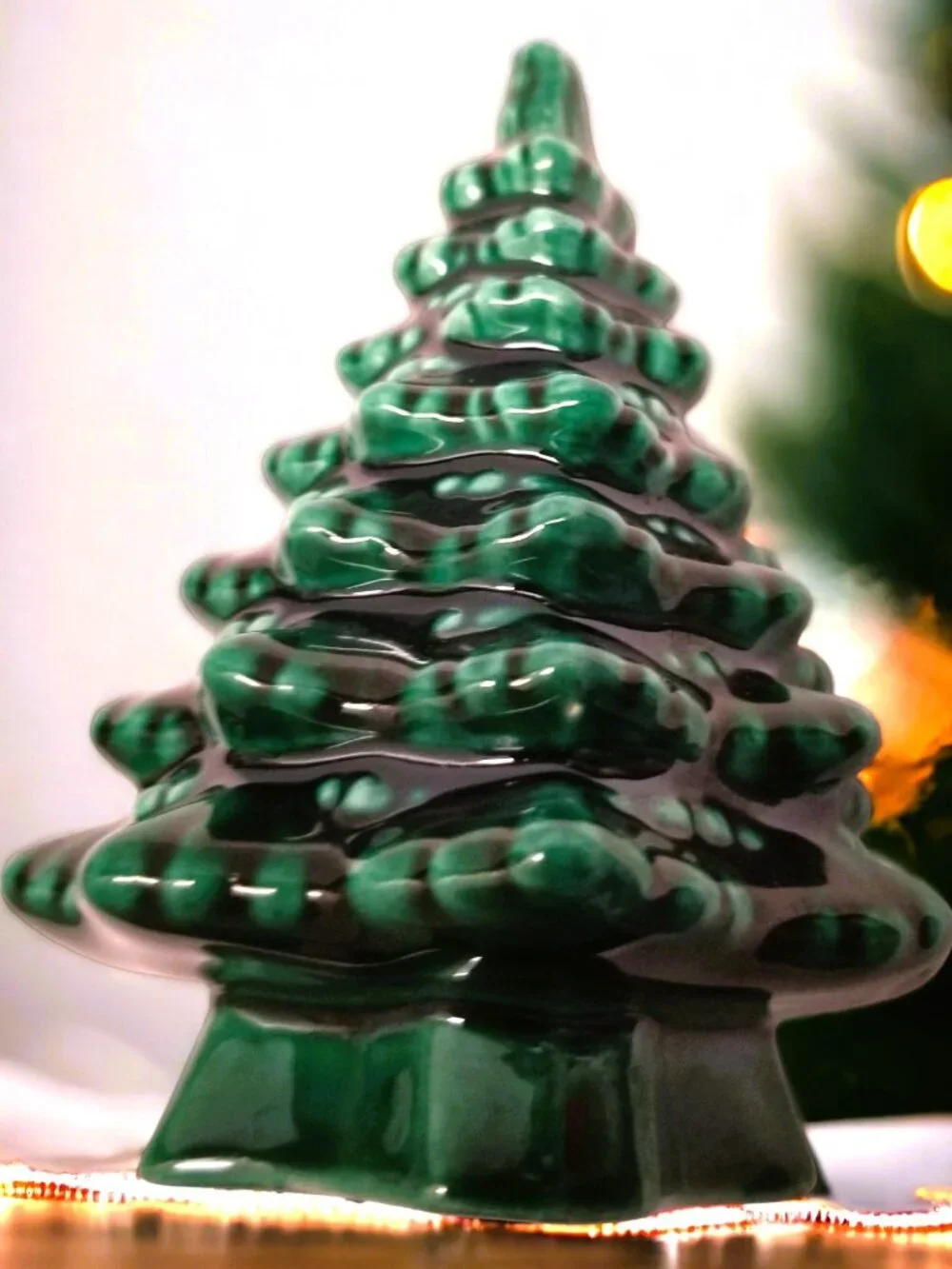Mini Green Ceramic Christmas Tree Handcrafted Signed Studio Pottery Decor